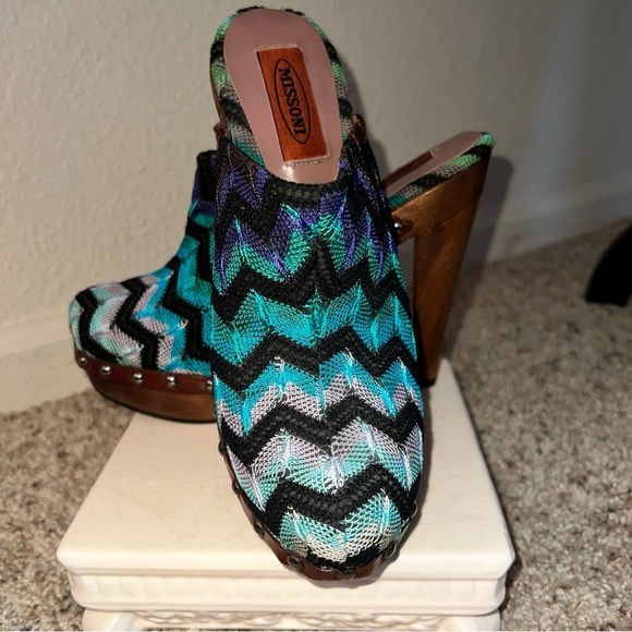 MISSONI Women’s ZigZag Black Blue Purple Fabric Leather Clogs Made in Italy 7.5 - Picture 12 of 16